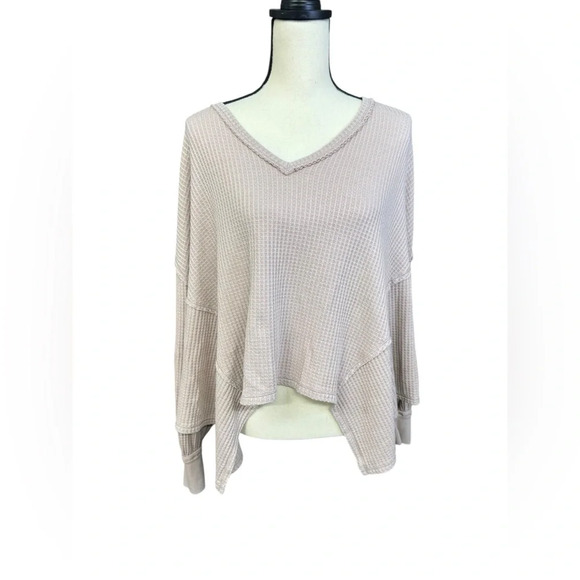 Free People Coraline Waffle Knit V-Neck Long Sleeve Thermal Size Small - Picture 5 of 7
